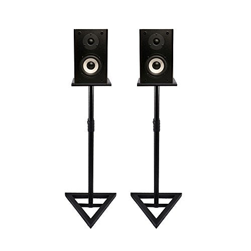 Pyle Universal Monitor Speaker Stands - Heavy Duty Studio Speakers Holder 9” Metal Square Platform 26” - 52” Telescopic Height Adjustment & Three-Point Triangle Base Plate w/ Floor Spikes - AZPSTND35