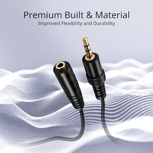 TNP 3.5mm Headphone Extension Cable, 15 FT Male to Female AUX, Black | Short 3-Pole Trs Audio Jack Extender Reaches Recessed Phone-Case Ports; Gold-Plated Connectors and Copper Conductors - size: 15 FT