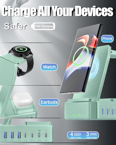 300W Wireless Charger for Samsung,Zutspzss 10 in 1 Wireless Charging Station, 65W USB C Fast Charging Stand for Samsung S25 Ultra/S24/S23/S22/Z Fold,Galaxy Watch Ultra7/6/5,Galaxy Buds,Green - color: Green