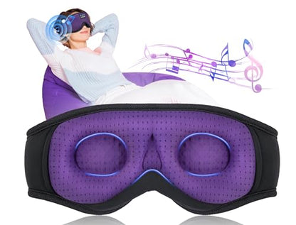 LC-dolida Sleep Headphones, Sleep Mask Bluetooth Wireless Music Eye Mask, Sleeping Headphones for Side Sleepers Sleep Mask with Bluetooth Headphones Ultra-Thin Stereo Speakers Perfect for Sleeping - color: Elegant Purple