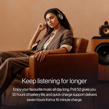 Bowers & Wilkins Px8 S2 Wireless Over-Ear Headphones, Pearl Blue, Bluetooth Headphones with Active Noise Cancelling, Hi-Res Audio, 30 Hours of Playtime, USB-C 15-Min Quick Charging - color: Pearl Blue