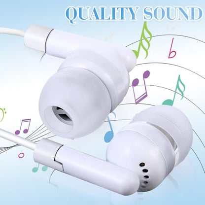 Kanayu 100 Pack Wired Earbuds Bulk for Classroom Ear Headphones Wired Basic Student Earbuds No Microphone with 3.5MM Jack for Class Laptop School Library, Individually Bagged (White) - color: White