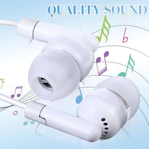 Kanayu 100 Pack Wired Earbuds Bulk for Classroom Ear Headphones Wired Basic Student Earbuds No Microphone with 3.5MM Jack for Class Laptop School Library, Individually Bagged (White) - color: White