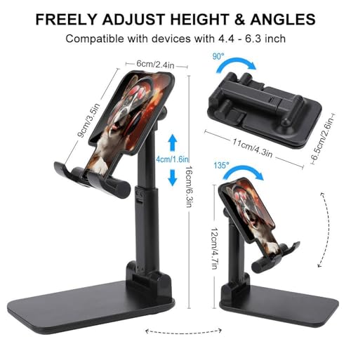 Cute Dog Wearing Headphones Phone Stand Portable Travel, Phone Holder for Desk Compatible with iPhone 17/16/15 Pro Max Air, Cell Phone Stand Adjustable Office Accessories - color: black-style