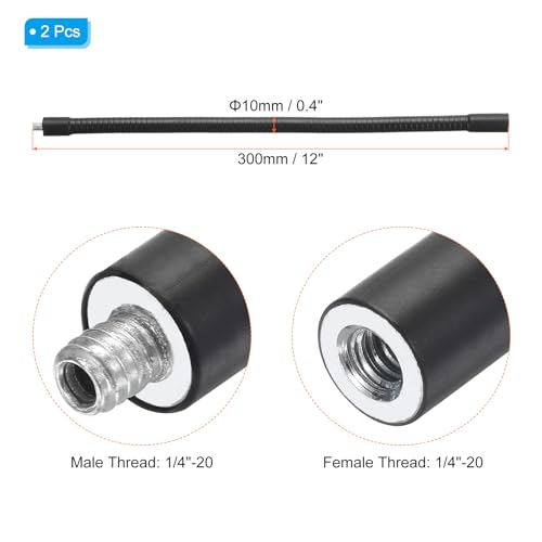 PATIKIL 12" Gooseneck, 2 Pcs 1/4"-20 Female to Male Thread Metal Universal Hose Flexible Arm Gooseneck Tube Extension Holder for Action Camera, Phone, Microphone, Black - size: 12 Inch