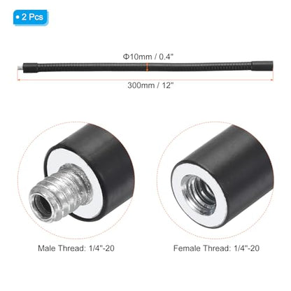 PATIKIL 12" Gooseneck, 2 Pcs 1/4"-20 Female to Male Thread Metal Universal Hose Flexible Arm Gooseneck Tube Extension Holder for Action Camera, Phone, Microphone, Black - size: 12 Inch