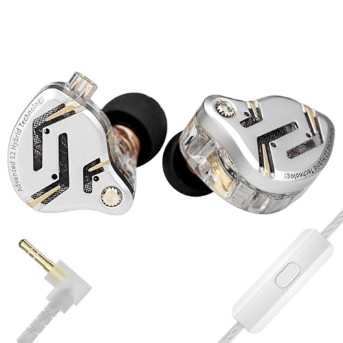 KZ ZS12 PRO 2 in Ear Monitor Headphones, 5BA+1DD 6 Hybrid Driver Gaming Earbuds Wired Earphones, HiFi Clarity Sound Immersive Bass IEMs for Gaming Musicians Singer Audiophile (Silver with Microphone) - color: Silver, style: with mic