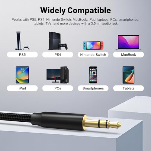 3.5mm Headphone Splitter Cord, 2 Female to 1 Male AUX Audio Y Cable, Dual Headphone Adapter for PS5, PS4, Switch, MacBook, iPad, Laptop, PC, Phone, 4FT
