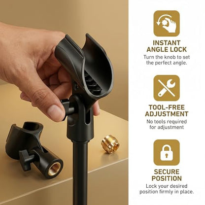 Upgraded Adjustable Microphone Clip, Universal Mic Clip Holder for Mic Stand, Compatible with Dynamic Microphone, Come with 5/8" to 3/8" Screw Adapter