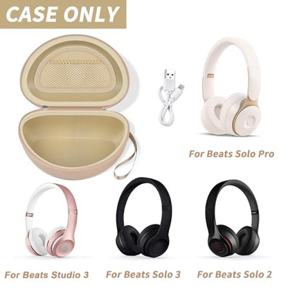 COMECASE Case for Beats Solo 4/Studio Pro Headphones with Mesh Pocket | Water-Resistant Hard Shell, Wrist Strap for Easy Carrying, Travel Storage, Fits Solo 2/3, Solo Pro and Studio3, Beige - color: Beige