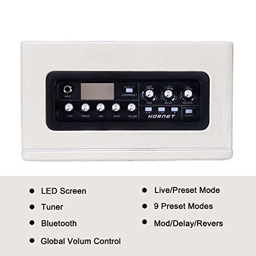MOOER Guitar Amplifier Combo 15W, Practice Amp with 9 Digital Amp Models, 6.5" Speaker, Bluetooth, Headphone Output, for Electric/Acoustic Guitar and Bass-Hornet White - color: white