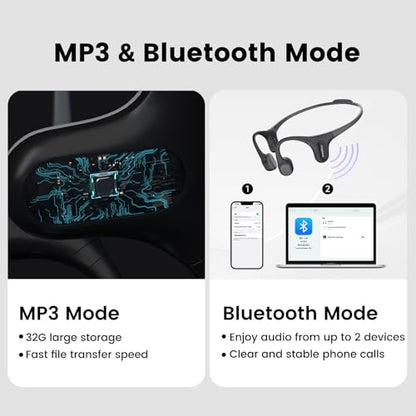 mojawa Run Plus Bone Conduction Headphones, IP68 Waterproof, 32GB MP3 | 8H Playtime Open-Ear Bluetooth 5.2, Deep Bass, Secure Fit for Running Swimming & Gym, Pink - color: Pink