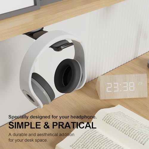 Headphone Stand - 360 Degree Rotating Adhesive Under Desk Headset Holder with 2 Cord Holder Clips (Black)