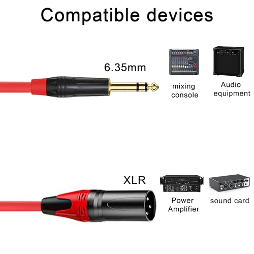 XLR Male to 1/4 (6.35mm) TRS Mono Jack Cable 10FT, 2 Pack, Red and Green, for Dynmic Microphone, Balanced 3 Pin XLR to TRS Plug Mic Cord, Plated Conductors - size: 10FT, style: XLR Male to 1/4"