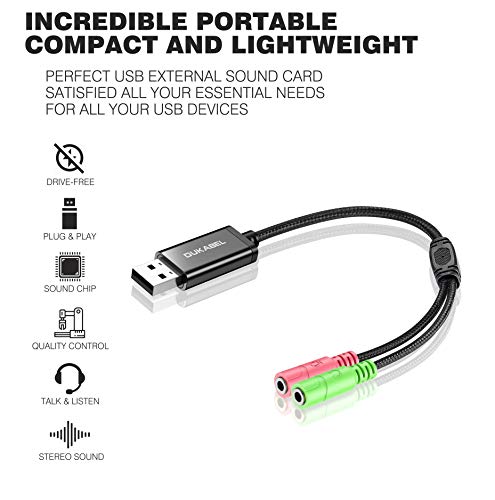 DUKABEL USB Audio Adapter with 3.5mm Jack External USB Sound Adapter - 30CM - size: 9.8 inch / 25 cm