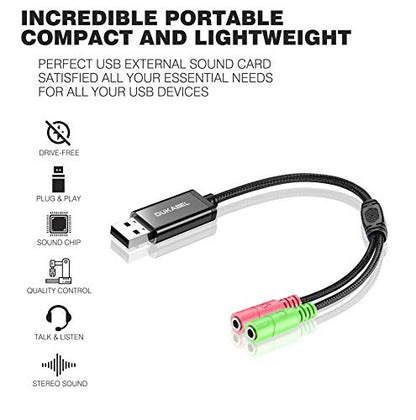 DUKABEL USB Audio Adapter with 3.5mm Jack External USB Sound Adapter - 30CM - size: 9.8 inch / 25 cm