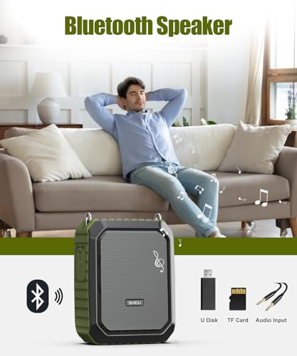 SHIDU Voice Amplifier for Teacher with Portable Microphone Waterproof | 18W Microphone with Speaker with Wired Mic Headset, IPX5 Waterproof Bluetooth Speaker Systems for Guide, Coach (NOT Wireless) - color: Green