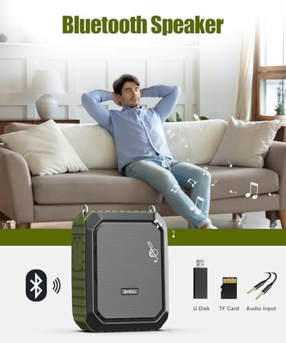 SHIDU Voice Amplifier for Teacher with Portable Microphone Waterproof | 18W Microphone with Speaker with Wired Mic Headset, IPX5 Waterproof Bluetooth Speaker Systems for Guide, Coach (NOT Wireless) - color: Green