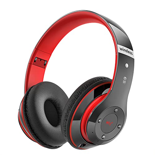 Bluetooth Headphones Over Ear, 6S Foldable Wireless Headphones with 6 EQ Modes, 40 Hours Playtime HiFi Stereo Headset with Mic, Soft Ear Pads, TF/FM for Cellphone/PC/Home (Red) - color: Red