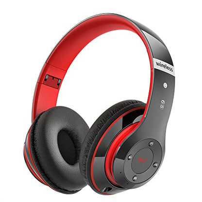 Bluetooth Headphones Over Ear, 6S Foldable Wireless Headphones with 6 EQ Modes, 40 Hours Playtime HiFi Stereo Headset with Mic, Soft Ear Pads, TF/FM for Cellphone/PC/Home (Red) - color: Red