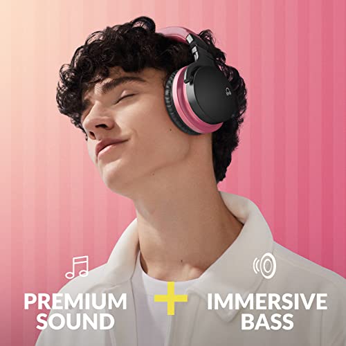 MOVSSOU Million Sold Classic E7 Active Noise Cancelling Headphones | Upgraded HD Sound, Wireless Bluetooth Headphones Over The Ear Unequaled Comfort, Vivid Deep Bass, for Home Office Travel Gift - color: Baby Pink