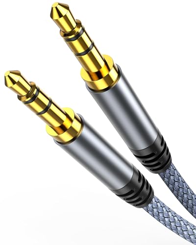 Highwings Aux Cable, 3.5mm Audio Cable [3.33ft/1m,Hi-Fi Sound] Stereo Nylon Braided Aux Cord Male to Male for Headphones, Cars, iPhone, iPad, iPod, Speakers, Home Stereos More - Grey | 3.5mm Audio Cable Sound Quality Stereo Nylon Braided Aux to Aux Cable