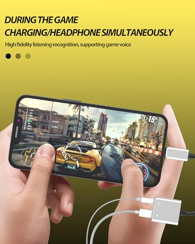 Lightning Adapter for iPhone 14 pro(2in1)to 3.5mm Headphone Jack Aux Audio Cable for Apple MFi Certified Charger Splitter Lighting Charging Earphone Connector for iPad Car Converter Dongle Accessories