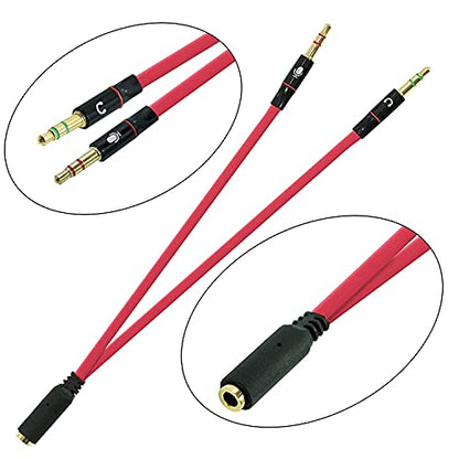 SaiTech IT 3.5mm Female to Dual Male Headphone Splitter, Mic Audio, Red | .5mm Female to 2 Dual Male Headphone Microphone Y Splitter Cable Mic Audio Stereo Jack Earphones - size: 2 Pk Red 2M 1F