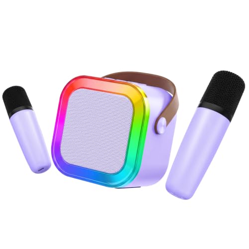 CscyyAmz Mini Karaoke Machine for Kids Girls Boys - Birthday Gifts for Ages 4 5 6 7 8+ Year Old - Portable Bluetooth Speaker with 2 Wireless Microphone - Kids' Instrument Accessories - Purple - style: Purple