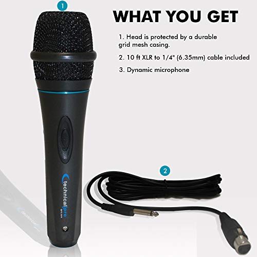 Technical Pro 8 Inch Portable 800 W Bluetooth Speaker w/Woofer & Tweeter | Portable Microphone w/Digital Processing, Wired Mic Included, XLR to 1/4", Black Karaoke DJ Wired Microphone - style: Speaker With Mic (Black)