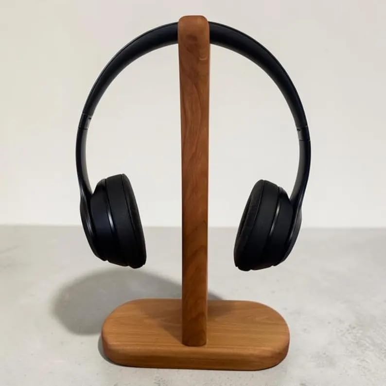 Walnut Wood Headphone Stand, Universal Wooden Headset Holder, Desktop Display Hanger for All Over-Ear Headphones, Elegant Desk Organizer for Gamers and Audiophiles