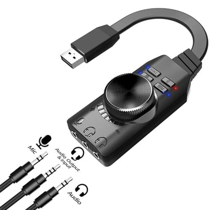 Vikye USB Sound Card Adapter, USB to 3.5mm Jacks 7.1 Channel Mute Button Volume Control USB External Stereo Sound Card for PC Laptop Headset, Vikyemyh5utipw6