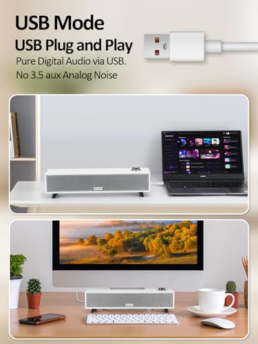 Computer Speakers, 10W Computer Sound Bar, USB Powered PC Speakers, Bluetooth 5.0 and RCA Input pc Speakers for Desktop, Laptops, Phonograph, Phones, Tablets(K01)