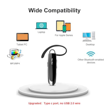 New Bee Bluetooth Earpiece V5.0 Wireless Handsfree Headset with Microphone 24 Hrs Driving Headset 60 Days Standby Time for iPhone Android Samsung Laptop Trucker Driver (Black) - color: Black