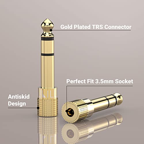Cubilux 6.35mm to 3.5mm Audio Adapter, Gold Plated 1/4” Male to 1/8” Female TRS Stereo AUX Connector Converter for Guitar Keyboard Digital Piano Studio Monitor Amplifier Mixer Splitter, 6-Pack - color: 6-Pack