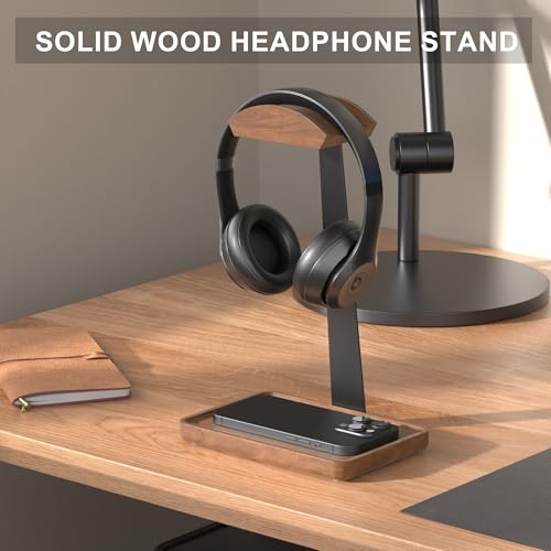 Wooden Headphone Stand, Wood Headset Stand for Desk