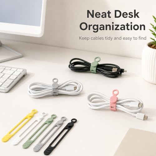 Silicone Cable Organizer 6 Pack Reusable Cord Straps for Charger Wires