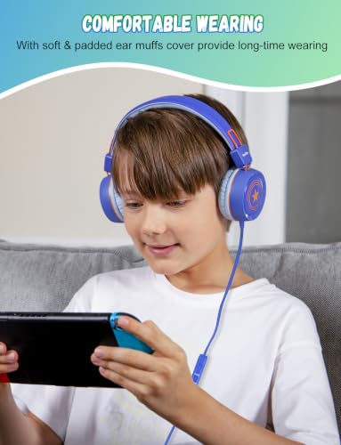 New Bee 2 Pack Kids Headphones with Microphone, Safe Volume Limited | Foldable Wired Toddler Headphones Over Ear for School Travel Mac/Android/Kindle/Tablet/Pad - color: Blue Green-2 Pack, size: wired