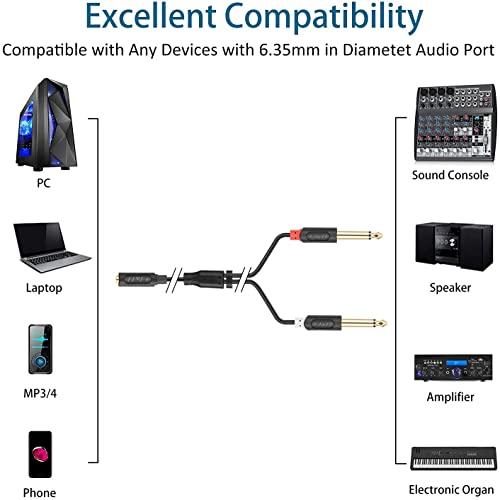 J&D 1/4 Inch TRS to Dual TS Y Cable and 1/8" to Dual 1/4" TS Stereo Cable (6 FT) Bundle