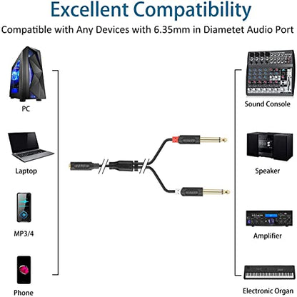J&D 1/4 Inch TRS to Dual TS Y Cable and 1/8" to Dual 1/4" TS Stereo Cable (6 FT) Bundle