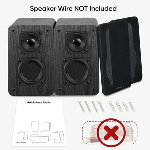 RIOWOIS Passive Bookshelf Speakers for Home Theater Surround Sound, Satellite Stereo Speakers with Crisper Sound and Classic Wood Grain for Record Player/Computer/TV, Wall Mountable, One Pair. | 6Ω, 2.75" Woofer, Silk Dome Horn Tweeter, Cables not Include