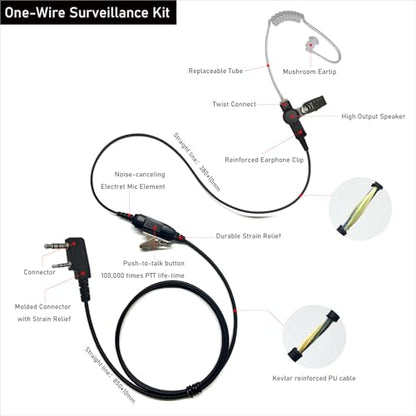 Earpiece with PTT Mic Compatible for Kenwood PKT-300 NX-320 NX-340 TK-2200 TK-3160 NX-3220 NX3320 TH-D72A TH-K20A NX-1200DV, Acoustic Tube Headset, 2 Pin Style (2.5mm+3.5mm)