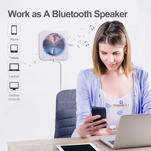 MICOCIOUS Portable CD Player with Bluetooth Desktop CD Player for Home CD Music Players with Remote Control,Timer,Built-in Dual Speakers with LED Display Home Audio Boombox FM Radio (Purple) - color: Purple