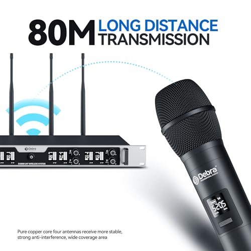 Debra Pro Wireless Microphone System, Features Auto Pairing & LED Display, 8×16 Frequency Groups, 260ft Long Range, Cardioid Dynamic Mic for Karaoke, Church, DJ, Public Speaking(8 Handheld) - color: 8 Handheld