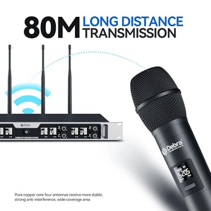 Debra Pro Wireless Microphone System, Features Auto Pairing & LED Display, 8×16 Frequency Groups, 260ft Long Range, Cardioid Dynamic Mic for Karaoke, Church, DJ, Public Speaking(8 Handheld) - color: 8 Handheld