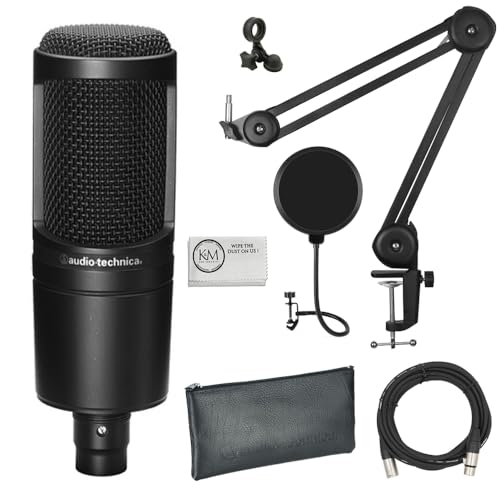Audio-Technica AT2020 Cardioid Condenser Microphone Bundle with XLR Cable + Microphone Arm + Pop Filter + Cleaning Cloth (5 Items) - style: Microphone Arm