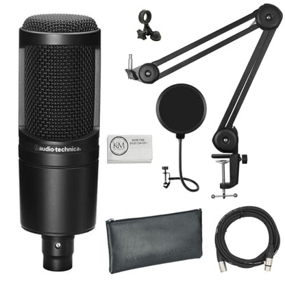 Audio-Technica AT2020 Cardioid Condenser Microphone Bundle with XLR Cable + Microphone Arm + Pop Filter + Cleaning Cloth (5 Items) - style: Microphone Arm