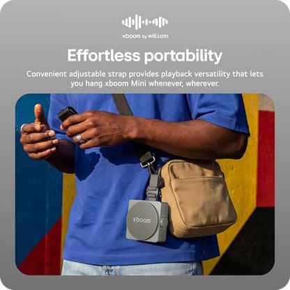 LG xboom Mini by will.i.am Portable Outdoor Bluetooth Speaker, up to 10 Hours, IP67 Dust and Water Resistant, Adjustable Hanging Strap, Warm Grey