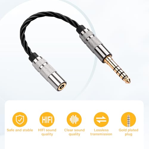 SinLoon 4.4mm Male to 3.5mm Female Audio Adapter Cable, 15cm HiFi Short Cord, Oxygen-Free Copper Braided, Gold-Plated Balanced to Stereo Converter (Black)