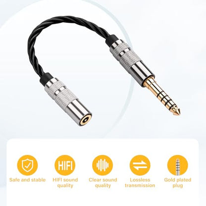SinLoon 4.4mm Male to 3.5mm Female Audio Adapter Cable, 15cm HiFi Short Cord, Oxygen-Free Copper Braided, Gold-Plated Balanced to Stereo Converter (Black)